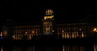 View of a building at night on the river cruise